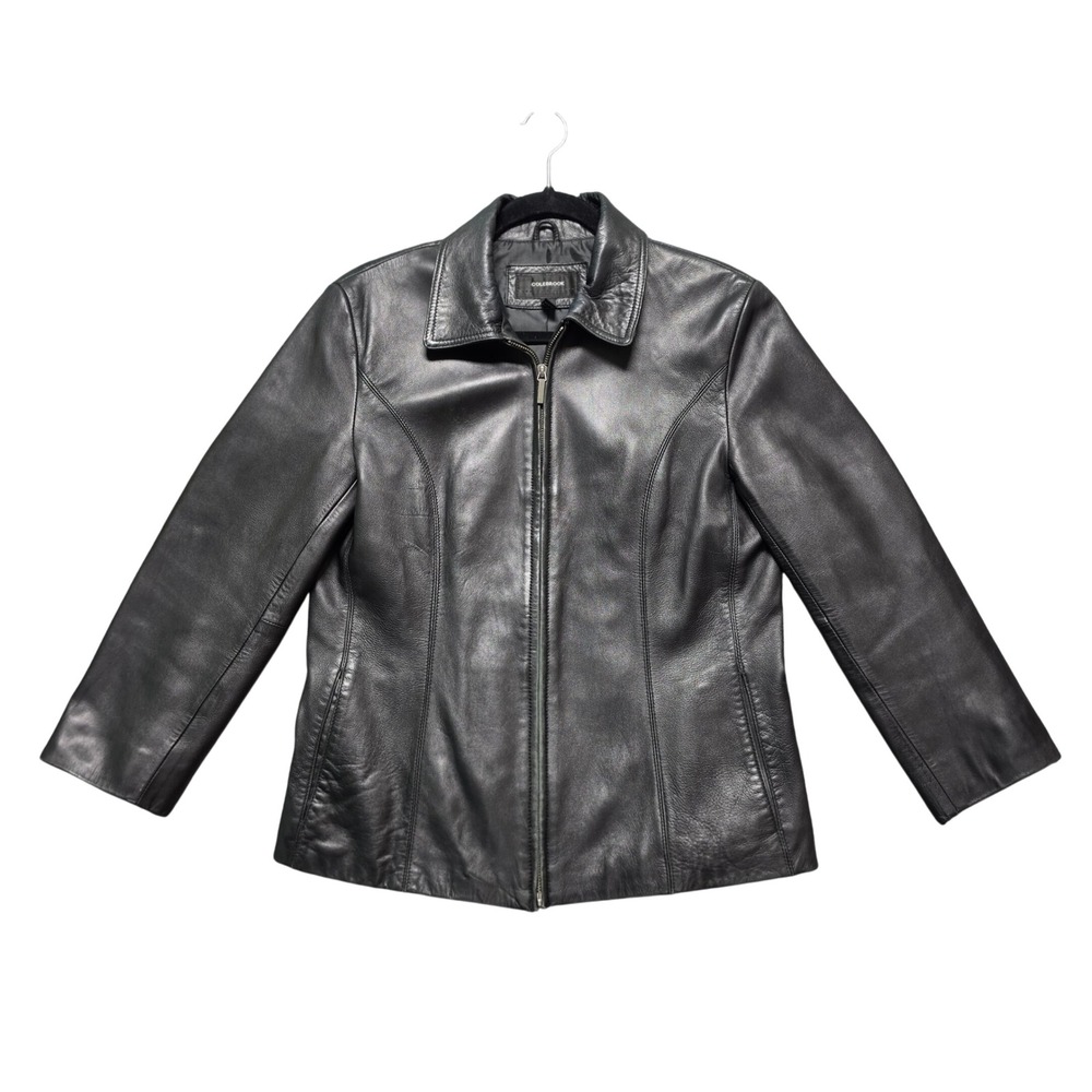 Y2K Goth Grunge Colebrook Leather Full Zip Collared Jacket Womens Medium Black